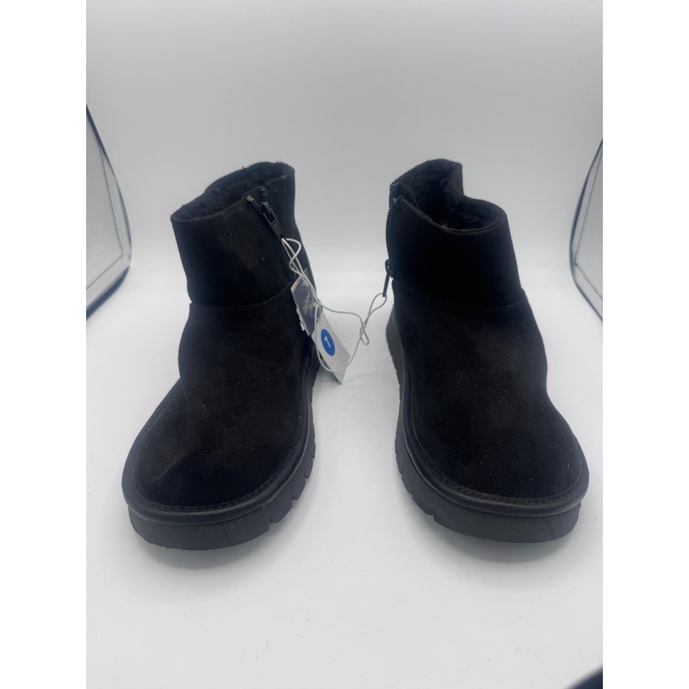 Universal Thread Ankle Boots Faux Fur Lined Zipper Women Size 7 Black Winter - Picture 2 of 6